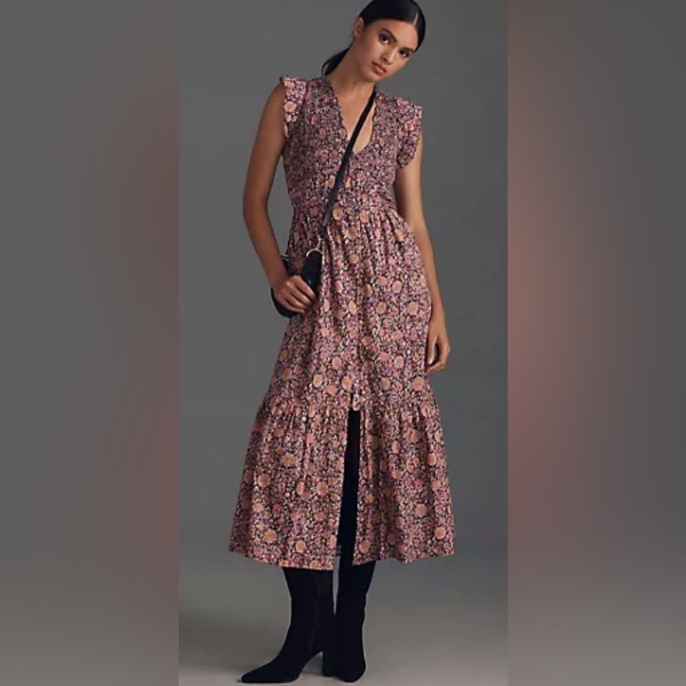 Anthropologie The Peregrine Purple Motif Floral Sleeveless Dress